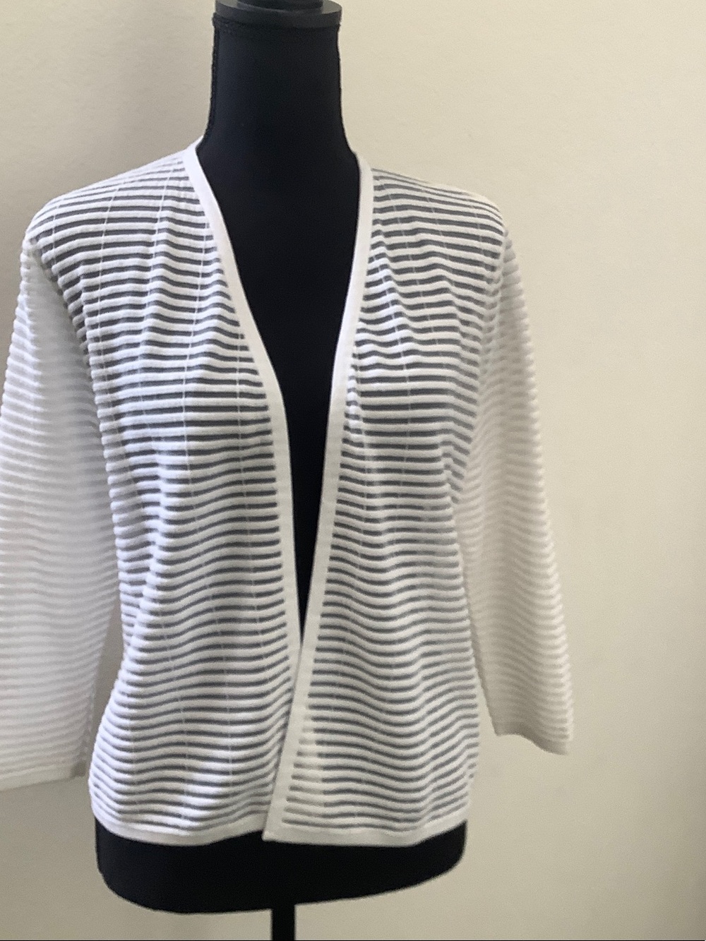 Alfani White Sheer Stripe Open-Front Cardigan